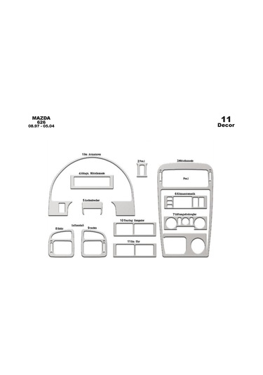 Mazda 626 Konsol-torpido Kaplama 1997-2004 11 Parça-alüminyum Alüminyum