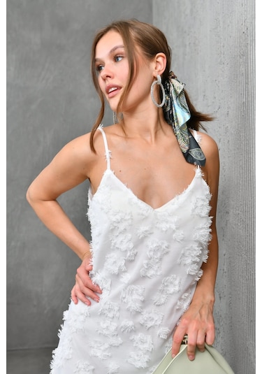 Askılı V Yaka Kolsuz Kesme Çiçek Desenli Astarlı Elbise 001