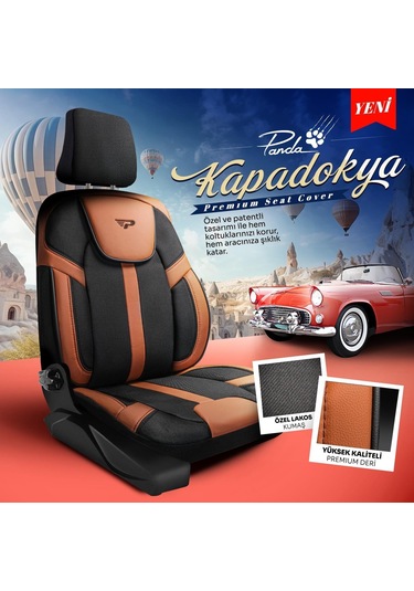 Panda Kapadokya Serisi Jakar Kumaş Oto Koltuk Kılıfı Tam Set Siyah - Taba