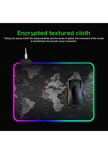 Bilgisayar Dünya Haritası Desenli Aydınlatmalı Mouse Pad, Boyut: 35 X 25 X 0.4cm