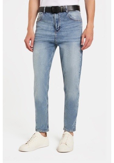 Erkek Straight Fit Bol Kesim Denim Yıkamalı Efektli Esnek Açık Mavi Jean Kot Pantolon-34493 Açık Mavi