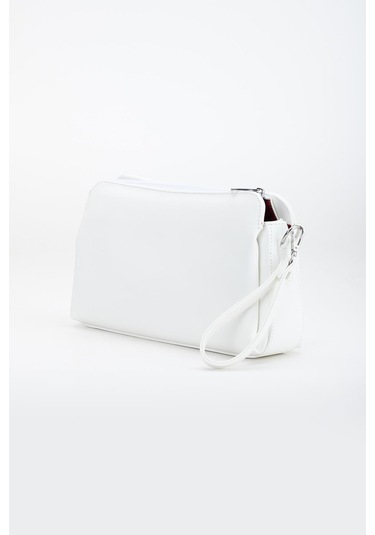 Kadın Portföy Cüzdan Çanta Beyaz 3 Bölmeli Uzun Kısa Askılı-3223 Beyaz