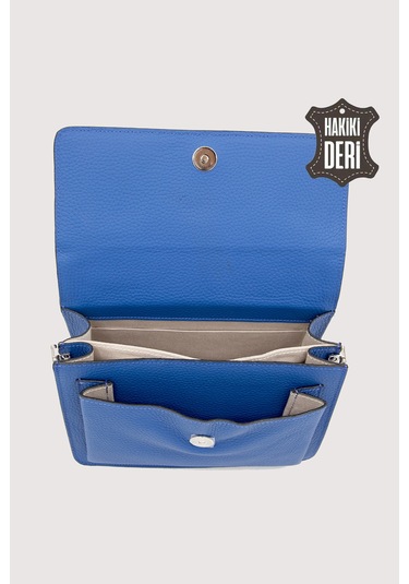 Hakiki Deri Kadın El Çantası Mavi Smr9022 Mavi