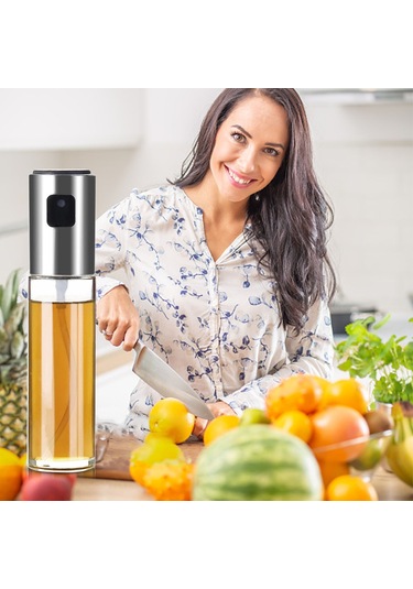 Aubyhe 100ml Cam Zarfli Yağ Spreyi - Paslanmaz Çelik Vana, İnce Buhar Dağıtımı, Mutfak & Barbekü İçin Gümüş