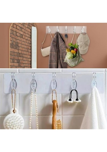 5&apos Li Güçlü Yapışkanlı Şeffaf Duvar Askısı Banyo Mutfak Düzen Ahşap - Siyah