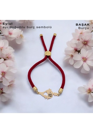 Archin Eylül Ayı Doğumlarına 14 Ayar Altın Plakalı Minik Kuş Motifli Kırmızı Örgülü Hediye Bileklik-363ay Eylül
