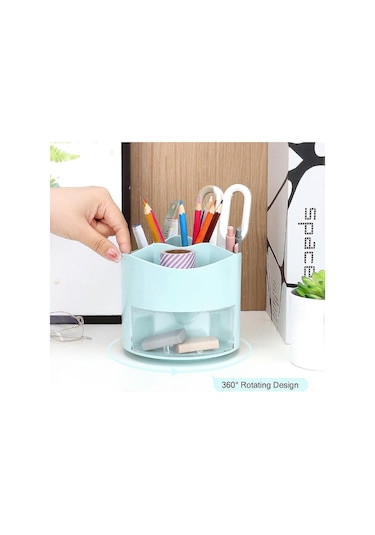 Ganzhoushop Döner Kalem Kalemlik, 4 Bölmeli Kalemlik - Masaüstü Kırtasiye Depolama Makyaj Fırçaları Tutucu Ev Ve Ofis İçin, Kalem Düzenleyici Masa Düzenleyici -yxblue
