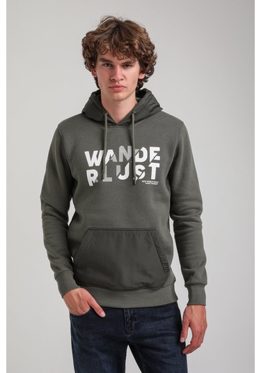 Kapüşonlu Haki Slim Fit Hoodie 23fwm64059 Haki