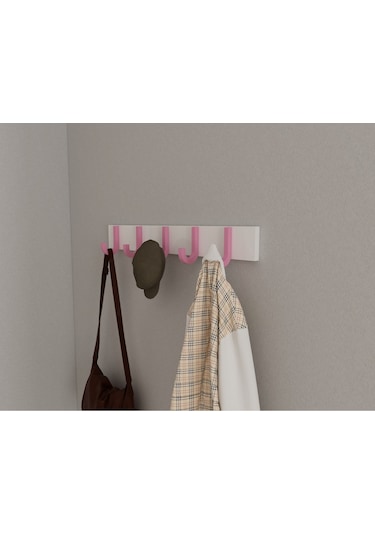 Hepsi3boyutlu Modern Duvar & Kapı Baston Askılık - 5 Adet Pembe J Askılık - Model No : 6 Pembe