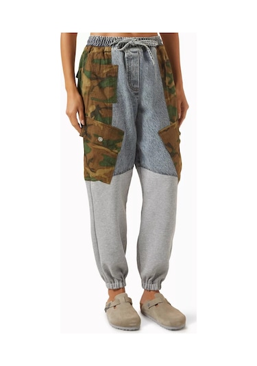 3.1 Phillip Lim Patchwork Kamuflaj Denim Sweatpants Rahat Kesim, Elastik Bel Ve Paça Çok Renkli