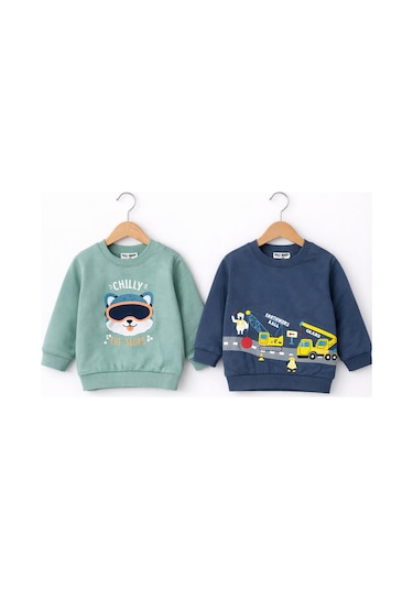 HelloBaby Erkek Bebek Pamuklu Sweatshirt Desenli Model Lacivert