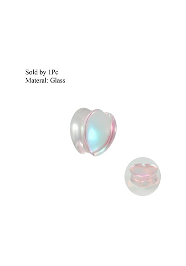 Dreamlee Kalp Şekilli Çift Flared Taşlı Kulak Tüneli Genişletici Pirsing Takısı Açık Sarı Renk Chına Pembe