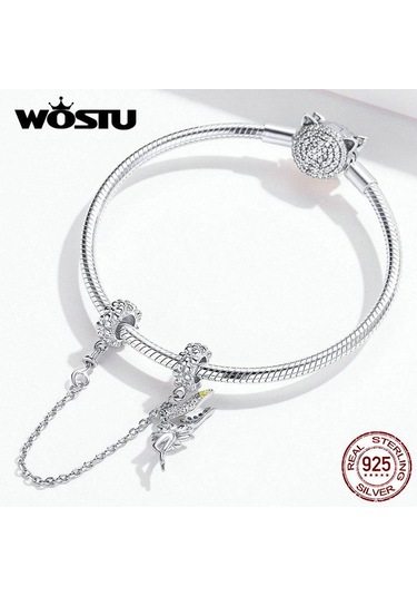 Wostu 925 Ayar Gümüş Güvenlik Zinciri Elf Peri Melek Charms Fit Orijinal Bilezik Ve Bileklik Gümüş