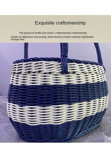 Xiaaokeji Büyük Mavi Ve Beyaz Açık Hava Piknik Sepeti, Alışveriş Sepeti Mavi-beyaz