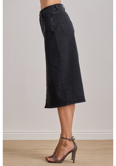Diz Boy Siyah Jean Etek Siyah