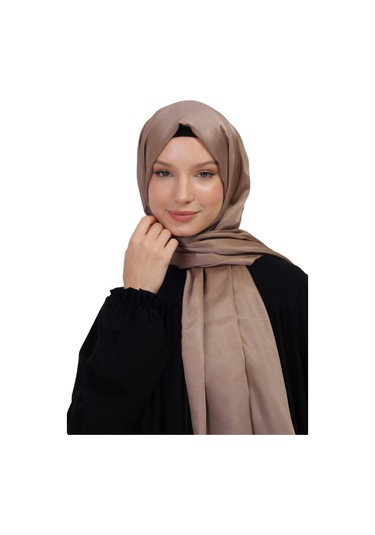 Çift Taraflı Düz Jakar Şal Parlak & Mat Dokulu, Özel Gün Şalı, Düz Renk Koyu Bej