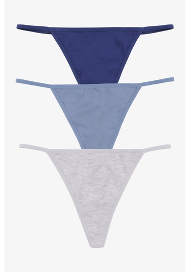 Kadın Pamuklu Basic Tanga Külot 3'lü Paket Kk20501 Mavi - Gri