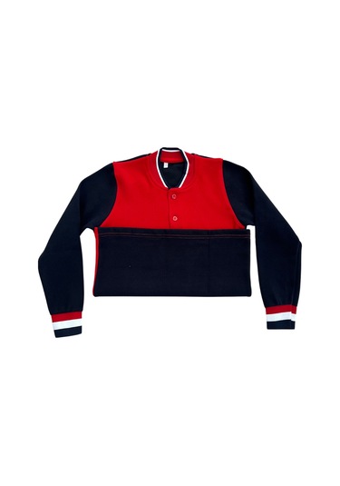 Çocuk Pamuklu Yumuşak Dokulu Hakim Yaka Kırmızı Arkası Lacivert Sweatshirt Kırmızı