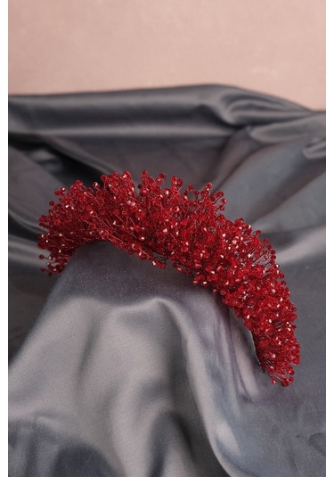 FdayAksesuar En Güzel Gelinlere Özel Bordo Atair Yogun Kristal Boncuklu Gelin Saç Aksesuarı FRDY31610