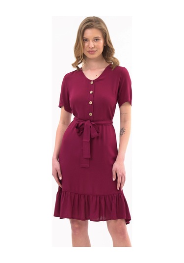 Kadın Önden Düğme Detaylı Yazlık Midi Elbise 4437/105 Bordo