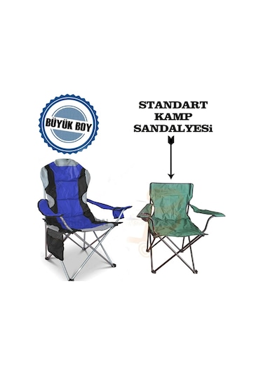 Orcey Ticaret Katlanır Kamp Sandalyesi Kamp Koltuğu XXL Kalın Profil - Mavi Mavi - Siyah
