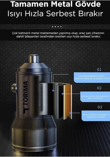 Torima C01 Siyah 2 Usb Port Girişli Transmitter Araç Şarj Cihazı