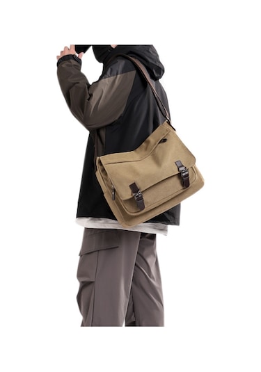Erkek Çok Amaçlı Büyük Kapasiteli Kanvas Omuz Çantası X001 Kahverengi