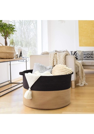 45x35 Jüt Pamuklu Büyük Boy Sepet, Battaniye, Oyuncak Sepeti Jütsiyah