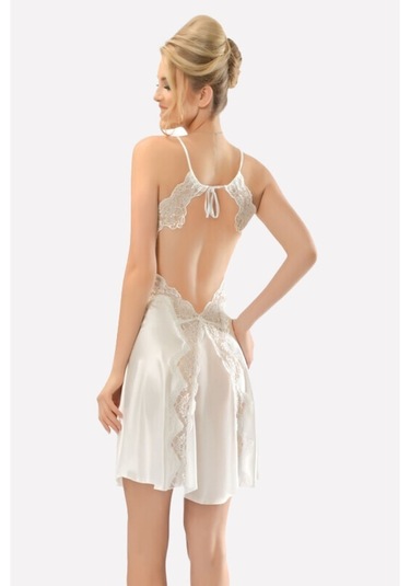 Nbb Kadın Ekru Sırt Dekolteli Saten Gecelik (544176286)