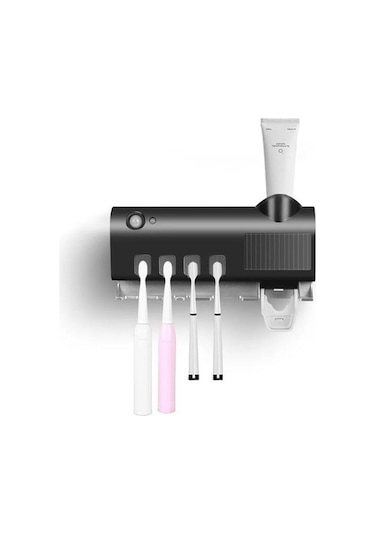 Novahub Siyah Otomatik Uv Işık Akıllı Diş Macunu Dispenseri Diş Macunu Sıkacağı Diş Fırçası Sterilizatör Tutucu Siyah Siyah
