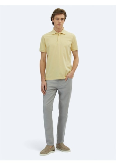 Sarı Düz Polo Yaka %100 Pamuk T-shirt Sarı