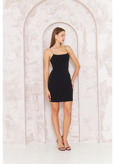 Darlin Moda Siyah Askılı Mini Elbise Dm1052 Siyah