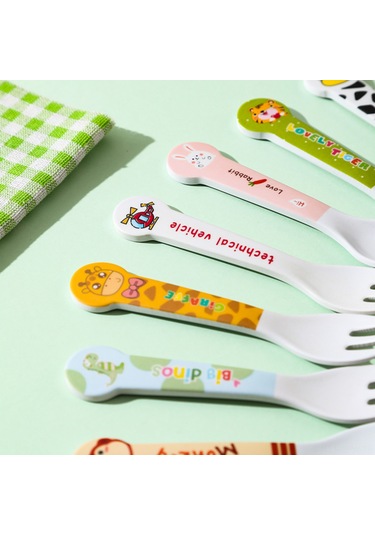 Maiyame Bebekler İçin Bambü Lifli Yeme Öğrenme Seti - Yumuşak Kasa Ve Çatal, Güvenli Ve Kullanıma Kolay, Sevimli Kartoon Desenli Çok Renkli