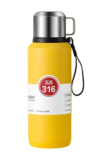 Dilele 316 Paslanmaz Çelik 1l Termos Bardak, Spor Ve Seyahat İçin Taşınabilir Vakumlu Yalıtım Sarı Sarı