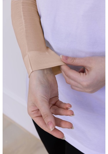 Likralı Penye Kolluk Ten Rengi - Pratik Kadın Tesettür Düz Namaz Kolluğu 1 Çift 40cm Viskon Hijab Ten