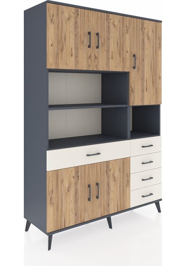 Hyperion Dolap 9 Raflı 5 Çekmeceli 5 Kapaklı 132x44x195 Antra... Antrasit