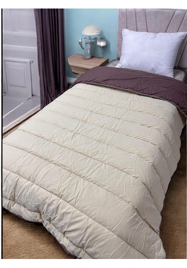 Clasy %100 Pamuk Ranforce Tek Kişilik Çift Taraflı Yorgan Krem-kahve