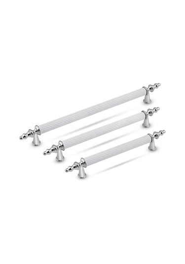 Tuana Rustik Alüminyum Metal Lüks Modern Mobilya Çekmece Mutfak Dolabı Kulpu Beyaz-krom 128mm Beyaz-krom