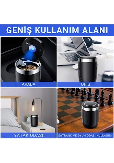 Coofbe Premium Car Ashtray Led Işıklı Taşınabilir Kapaklı Araba Küllük Kül Tablası Yıkanabilir Küllük