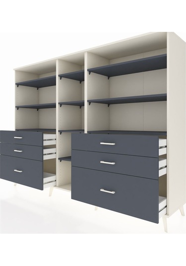 Hyperion Dolap 10 Raflı 6 Çekmeceli 220x44x163 Aytaşı-antrasit Aytaşı-antrasit