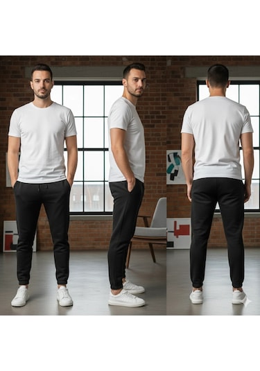 Noxly Jogger Eşofman Altı Lastik Paça Üç İplik Siyah