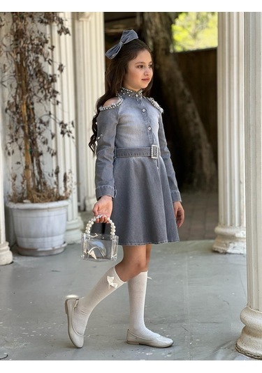 Uğurböceğiçocuk Vildan Omuz Taşlı Püsküllü Kız Çocuk 5'parça Elbise 001