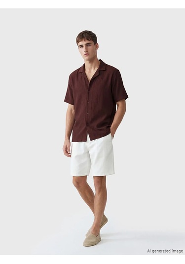 Lc Waikiki Bordo Regular Fit Resort Yaka Müslin Erkek Gömlek