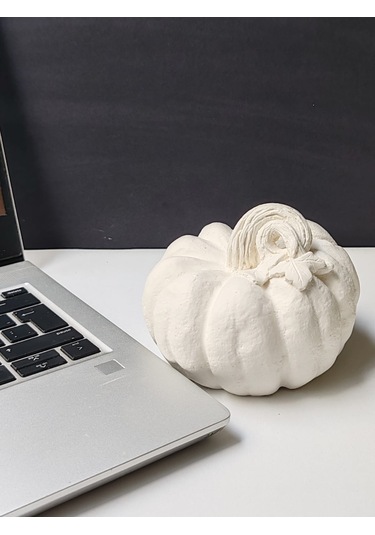 Dekoratif Balkabağı Orta Boy, Ham Beyaz El Yapımı, Ev Dekoru, Masa Dekoru, Obje, Biblo