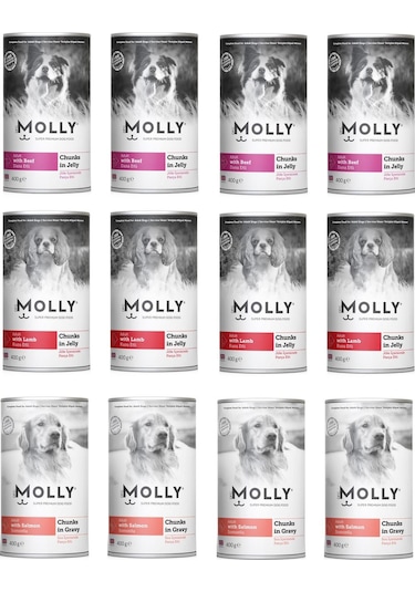 Molly 3 Çeşit Karma Köpek Konservesi 400 G X 12 Adet
