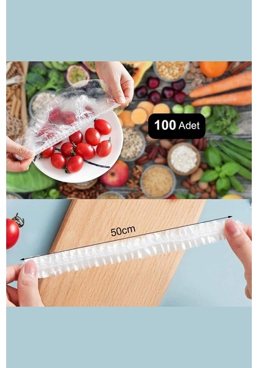 Mivelacure Lastikli Buzdolabı Poşeti 50x40cm Şeffaf Gıda Yiyecek Saklama Torbası Piknik Kamp Poşeti