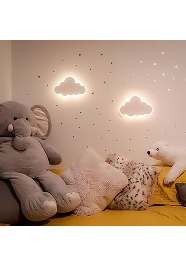2'li Bulut Gece Lambası Bebek Çocuk Odası Duvar Dekorasyonu Aydınlatma Ahşap Gece Lambası