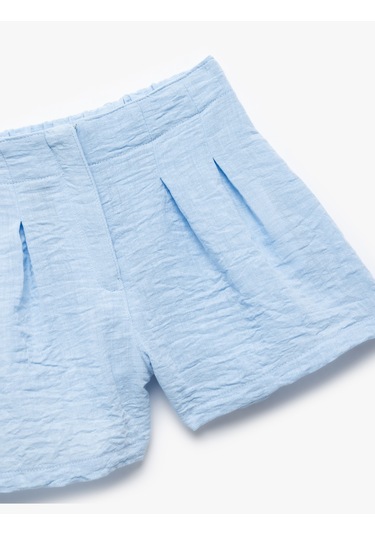 Koton Pile Detaylı Beli Lastikli Dokulu Mini Şort Mavi 5skg40171aw Mavi