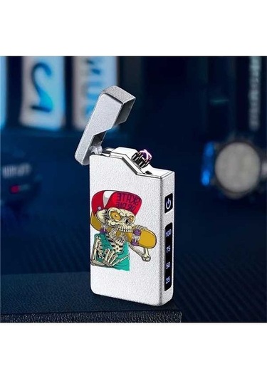 Trendooze 1 Adet Rüzgar Geçirmez Dijital Ekranlı Usb Şarjlı Çift Arklı Çakmak - Silvery Gümüşi Gümüş