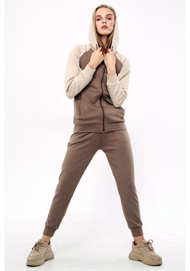 Trendhill Kadın Açık Kahve Modal Scuba Eşofman Takım Edy5542ak Açık Kahverengi